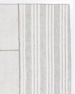 8.4x10.3 Ft Vintage Goat Hair & Cotton Kilim Rug in Gray with White Stripes