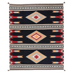8'4"x10'3" Midnight Black Flat Weave Southwest Geometric Design Hand Woven Rug