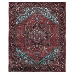 8'4 "x10'3" Rot Vintage Persisch Heriz mit Medaillon Design Hand geknüpft Wolle Teppich