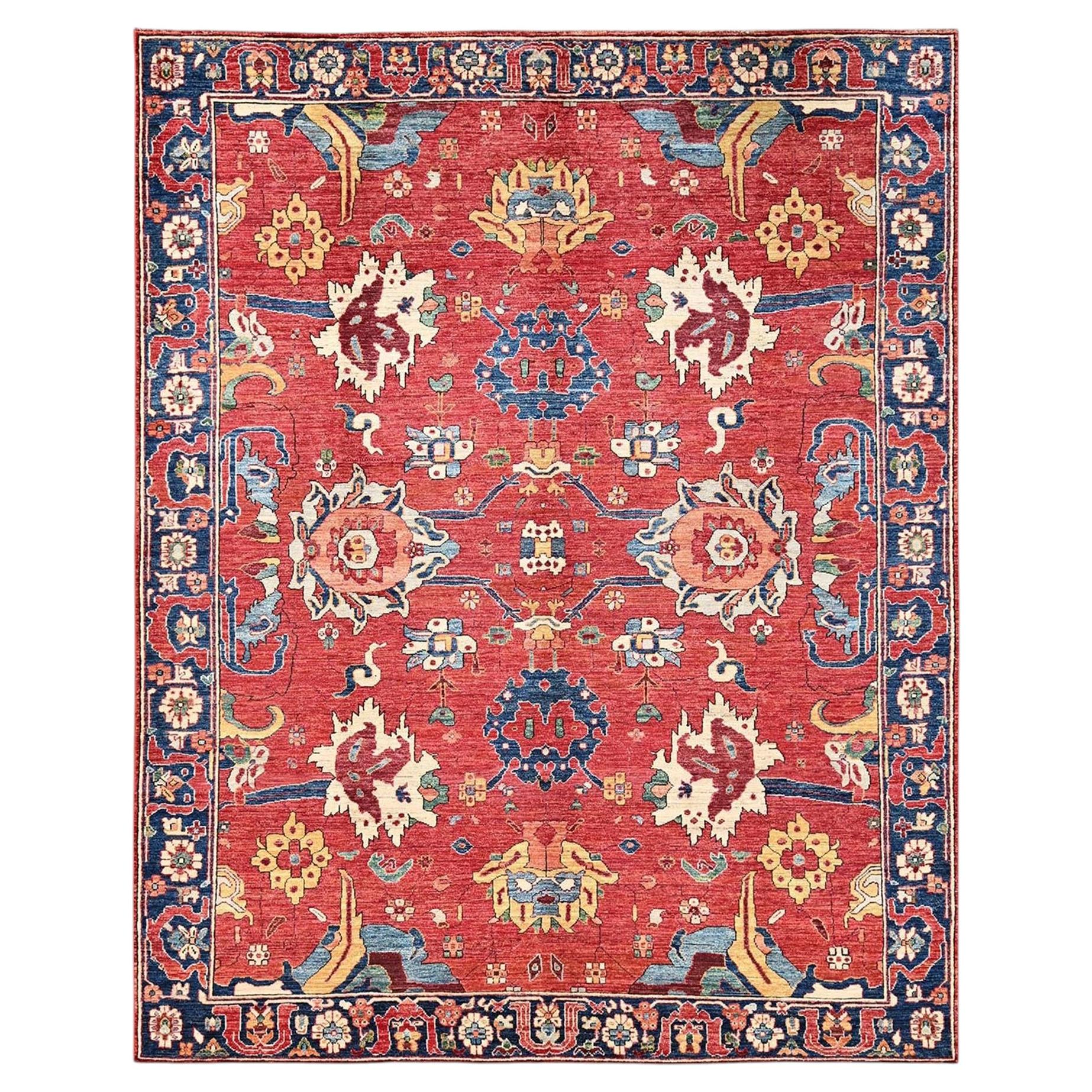 8'4"x10'4" Ajax Red Heriz All Over Design Hand Knotted Soft Wool Oriental Rug For Sale