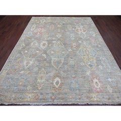 8'4"x10'4" Fossil Gray Afghan Angora Oushak Hand Knotted Pure Wool Oriental Rug