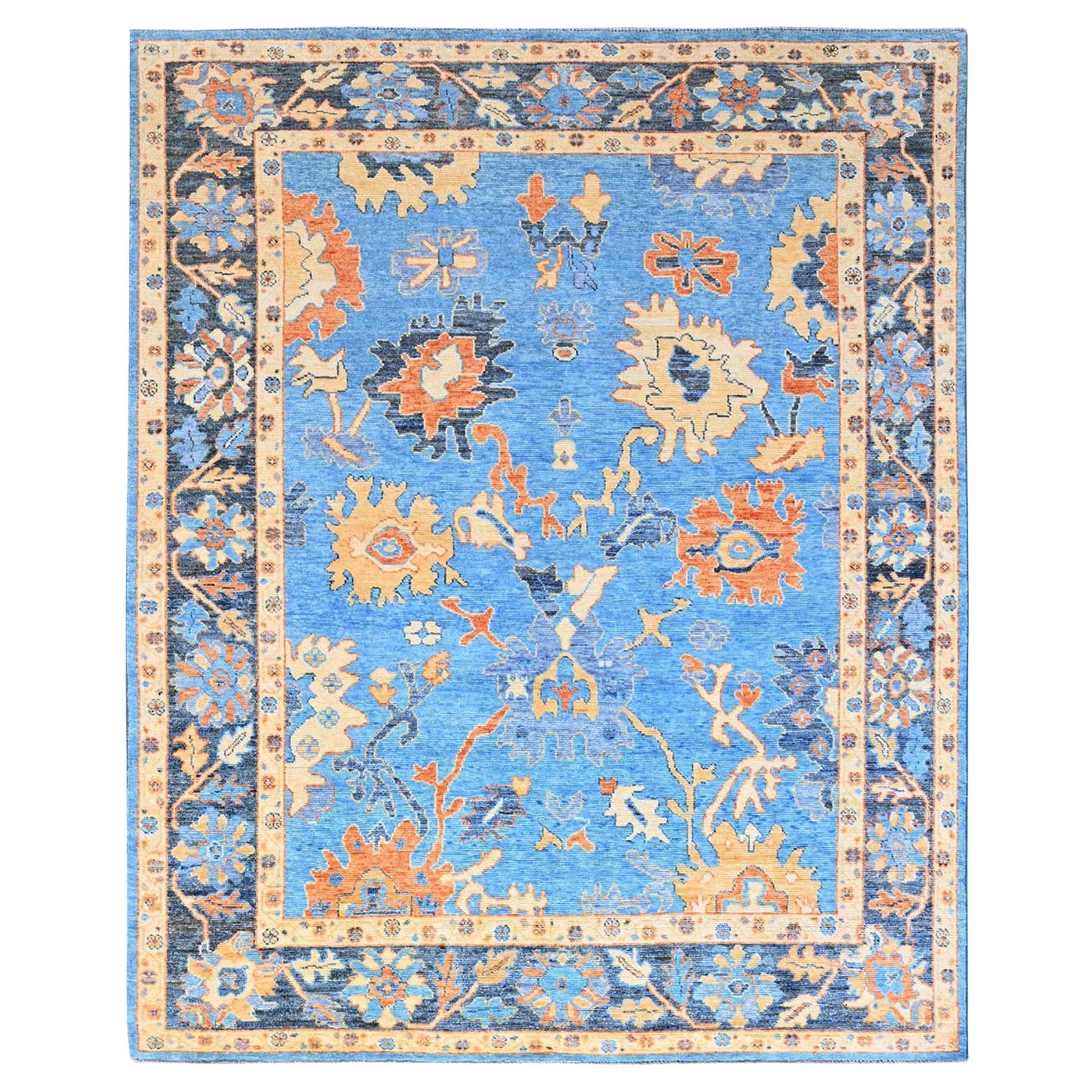 8
4 "x10
5" Bonnie Blau Hand geknüpft alle natürlichen Wolle Oushak Orientteppich im Angebot