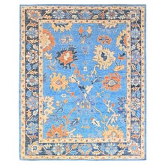 8'4"x10'5" Bonnie Blue Hand Knotted All Natural Wool Oushak Oriental Rug