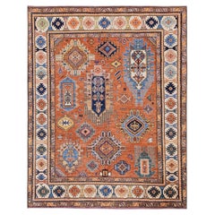 2,54 m x 3,18 m, orangefarbener afghanischer Ersari-Teppich, antikes kaukasisches Motiv, handgeknüpft aus Wolle