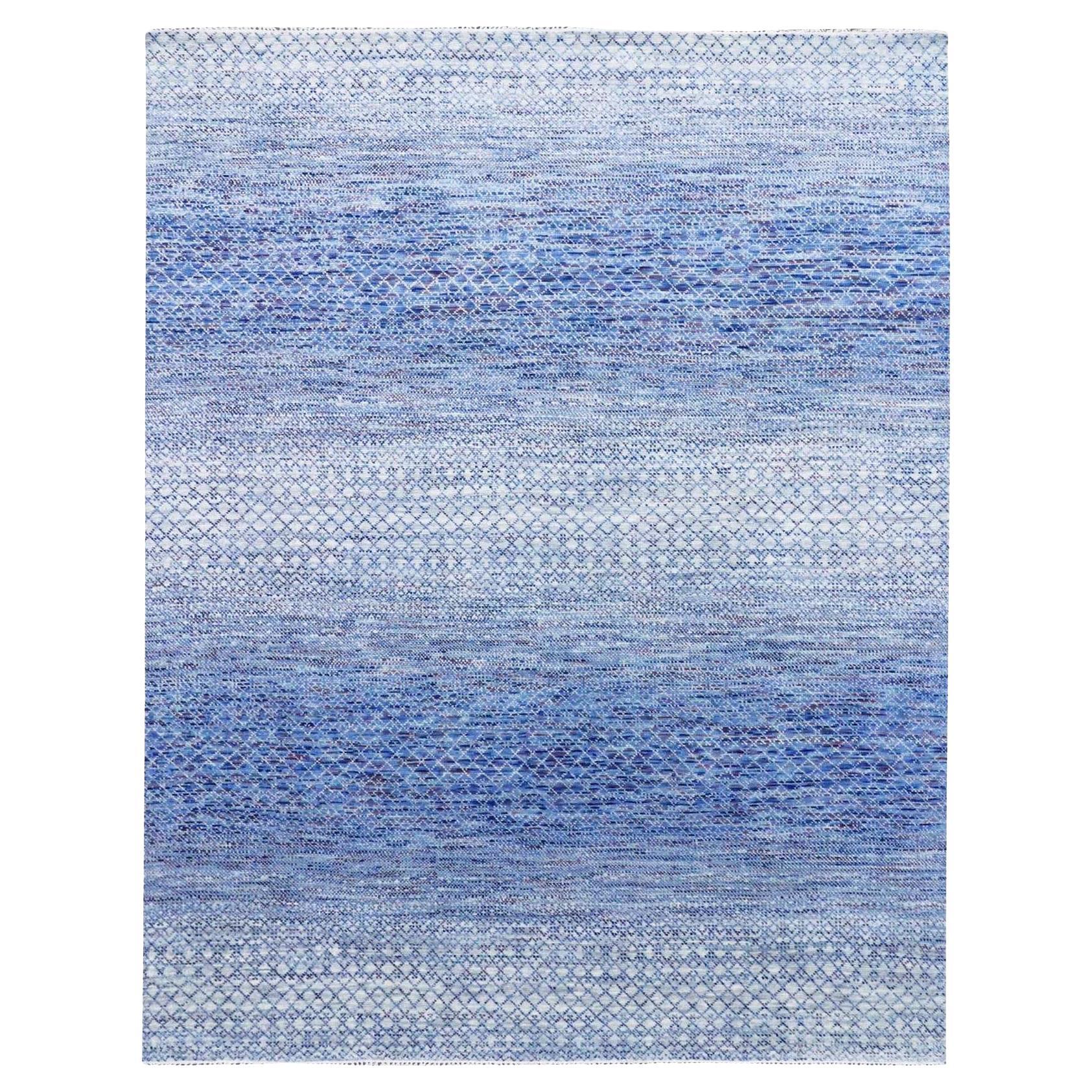 8'4"x10'6" Blue, Pure Wool Hand Knotted, Modern Chiaroscuro Collection Rug