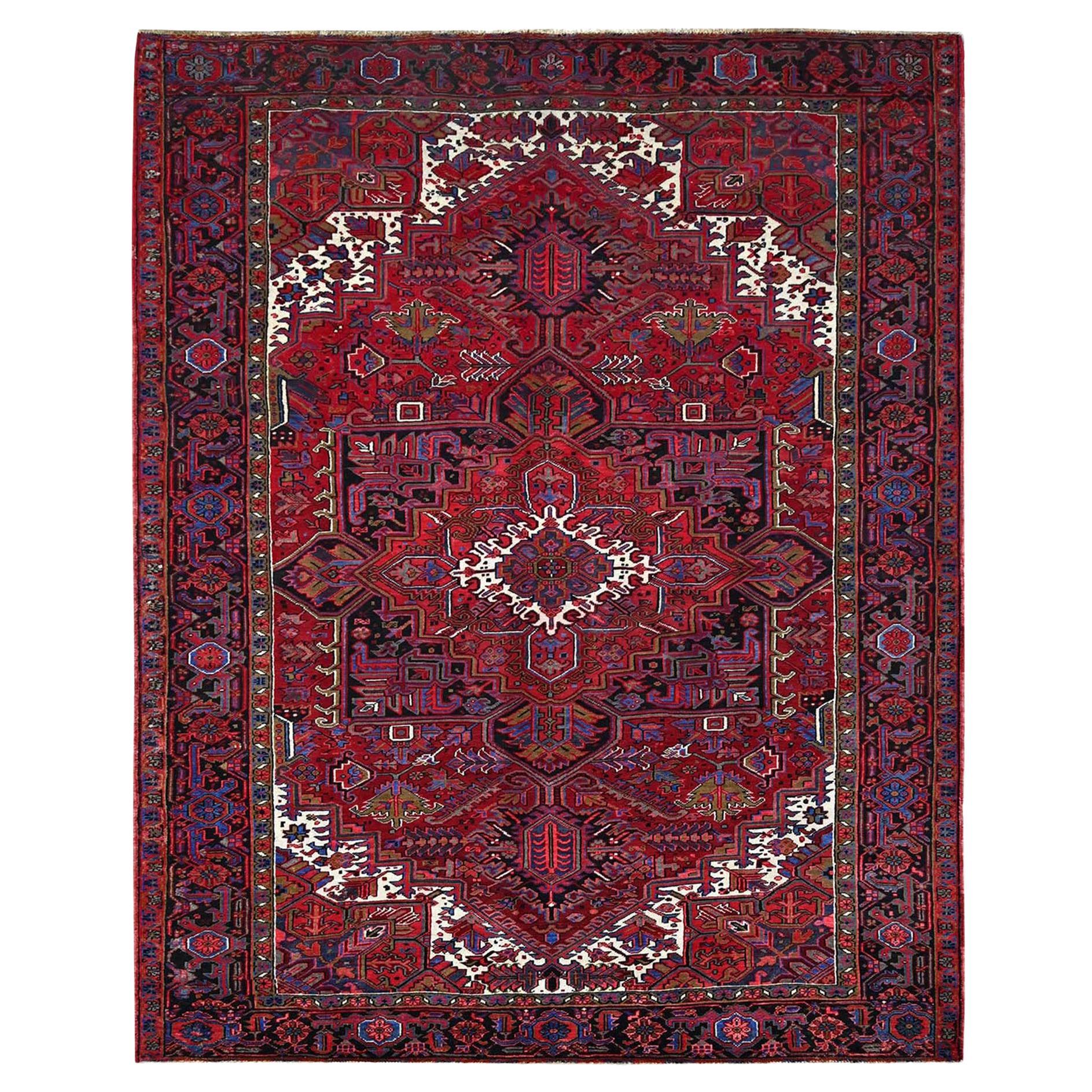 8'4"x11' Barn Red Clean Tribal Weave Vintage Persian Heriz Hand Knotted Wool Rug For Sale