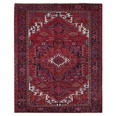 8'4"x11' Barn Red Clean Tribal Weave Vintage Persian Heriz Hand Knotted Wool Rug