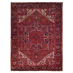 8'4 "x11'3" Apple Red Vintage Persian Heriz Pure Wool Hand Knots Rugs Oriental Rugs