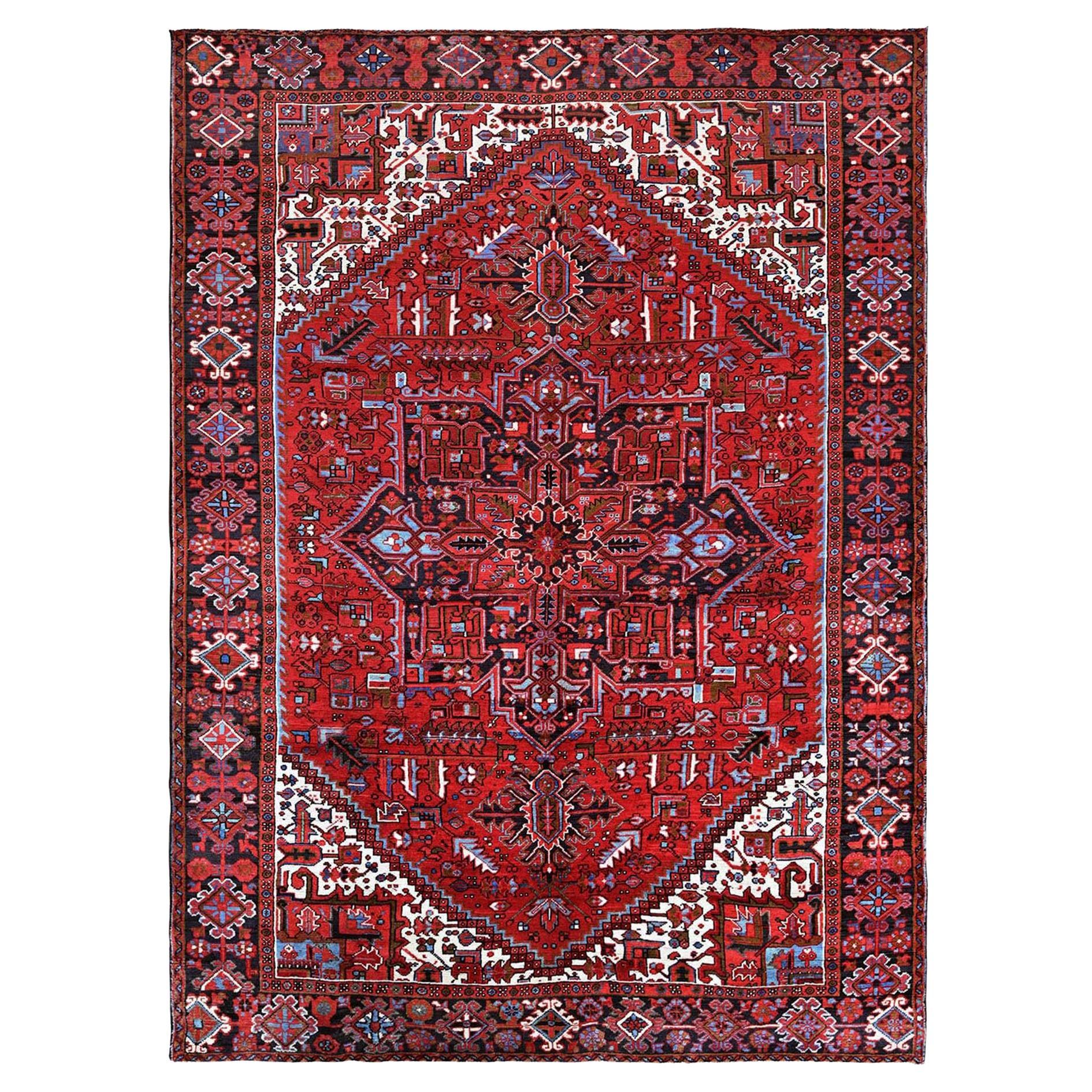 8'4"x11'4" Crimson Red Vintage Persian Heriz Hand Knotted Pure Wool Oriental Rug