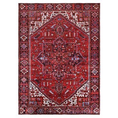 8'4"x11'4" Crimson Red Vintage Persischer Heriz Handgeknüpfter Orientalischer Teppich aus reiner Wolle