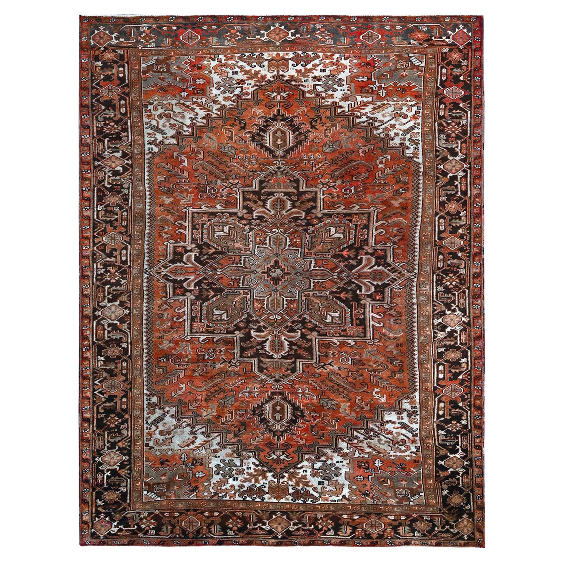 8'4"x11'4" Rust Red Vintage Persian Karajeh Heriz Hand Knotted Pure Wool Rug