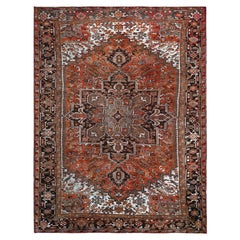 8'4"x11'4" Rust Red Vintage Persian Karajeh Heriz Hand Knotted Pure Wool Rug