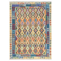 8'4 "x11'5" Ivory Flat Weave Afghan Kilim Hand Woven All Wool Tapis d'Orient