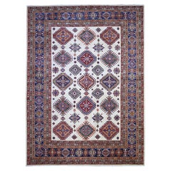 8'4"x11'5" Porcelain White Wool Hand Knotted Afghan Super Kazak Oriental Rug