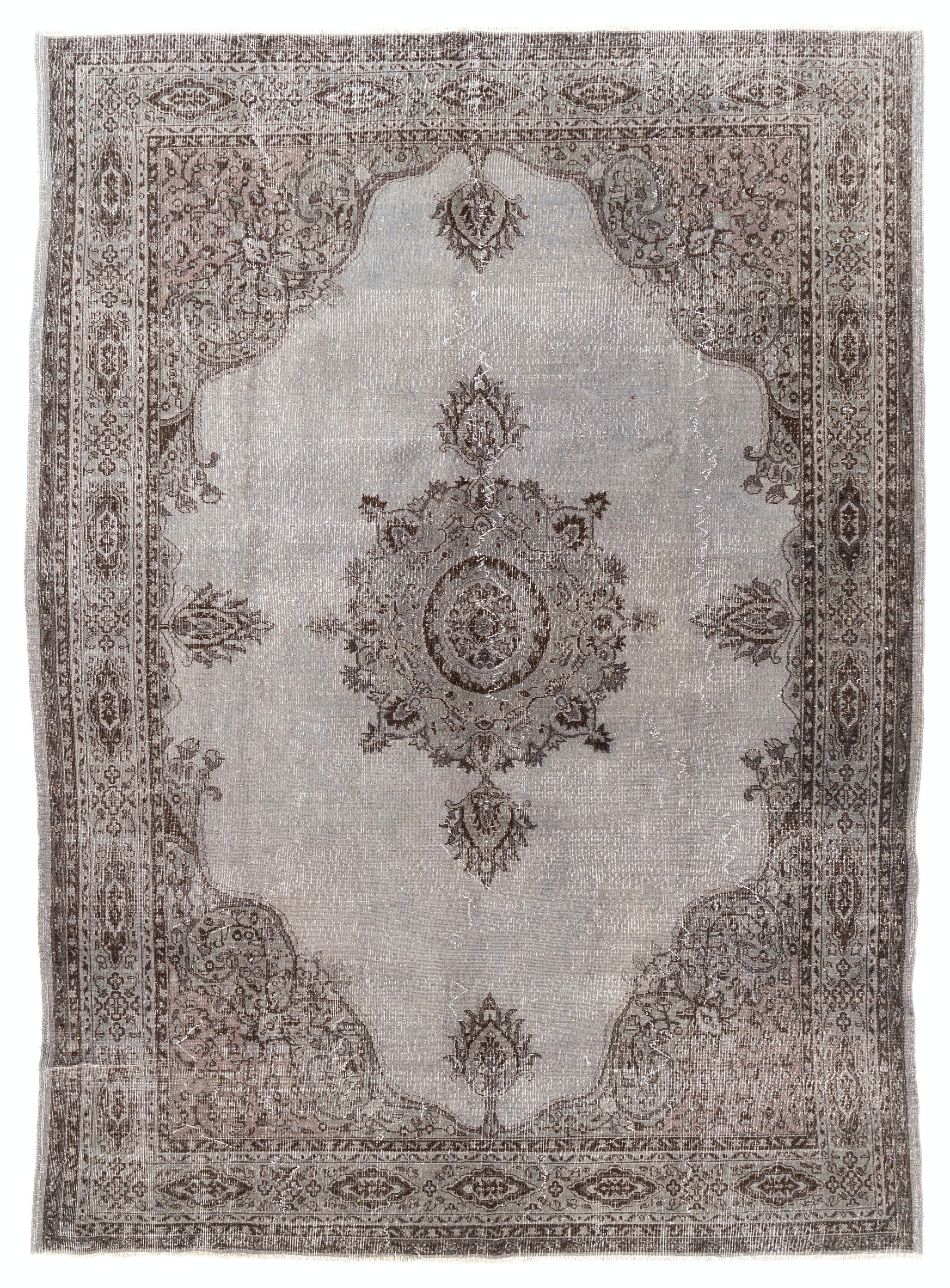 8.4x11.8 Ft Großer handgefertigter Vintage-Teppich aus grauer Wolle, handgeknüpft in der Türkei