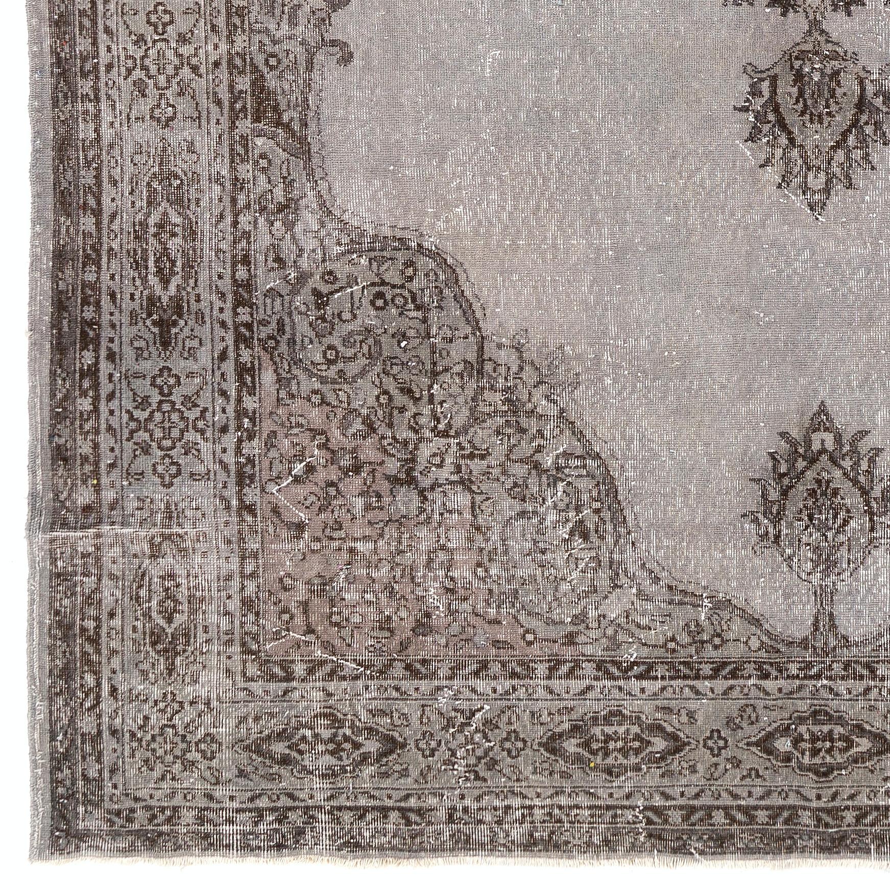 Moderne 8.4x11.8 Ft Large Vintage Handmade Wool Area Rug in Gray, Hand knotted in Turkey (tapis de laine vintage fait à la main en Turquie) en vente