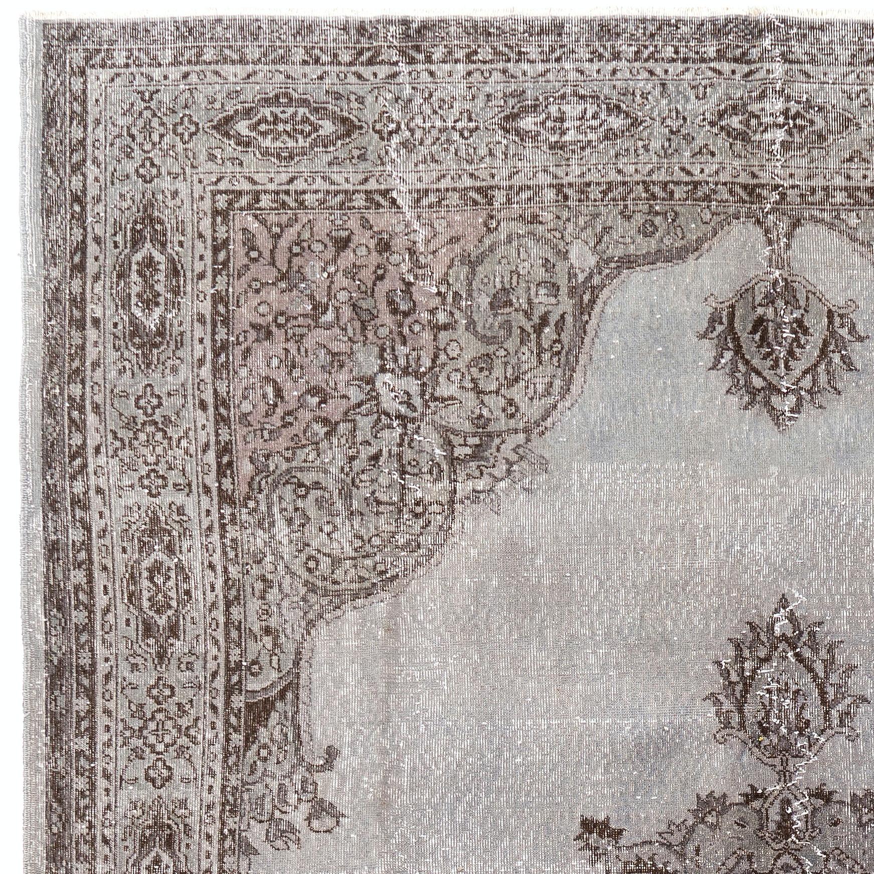 Turc 8.4x11.8 Ft Large Vintage Handmade Wool Area Rug in Gray, Hand knotted in Turkey (tapis de laine vintage fait à la main en Turquie) en vente