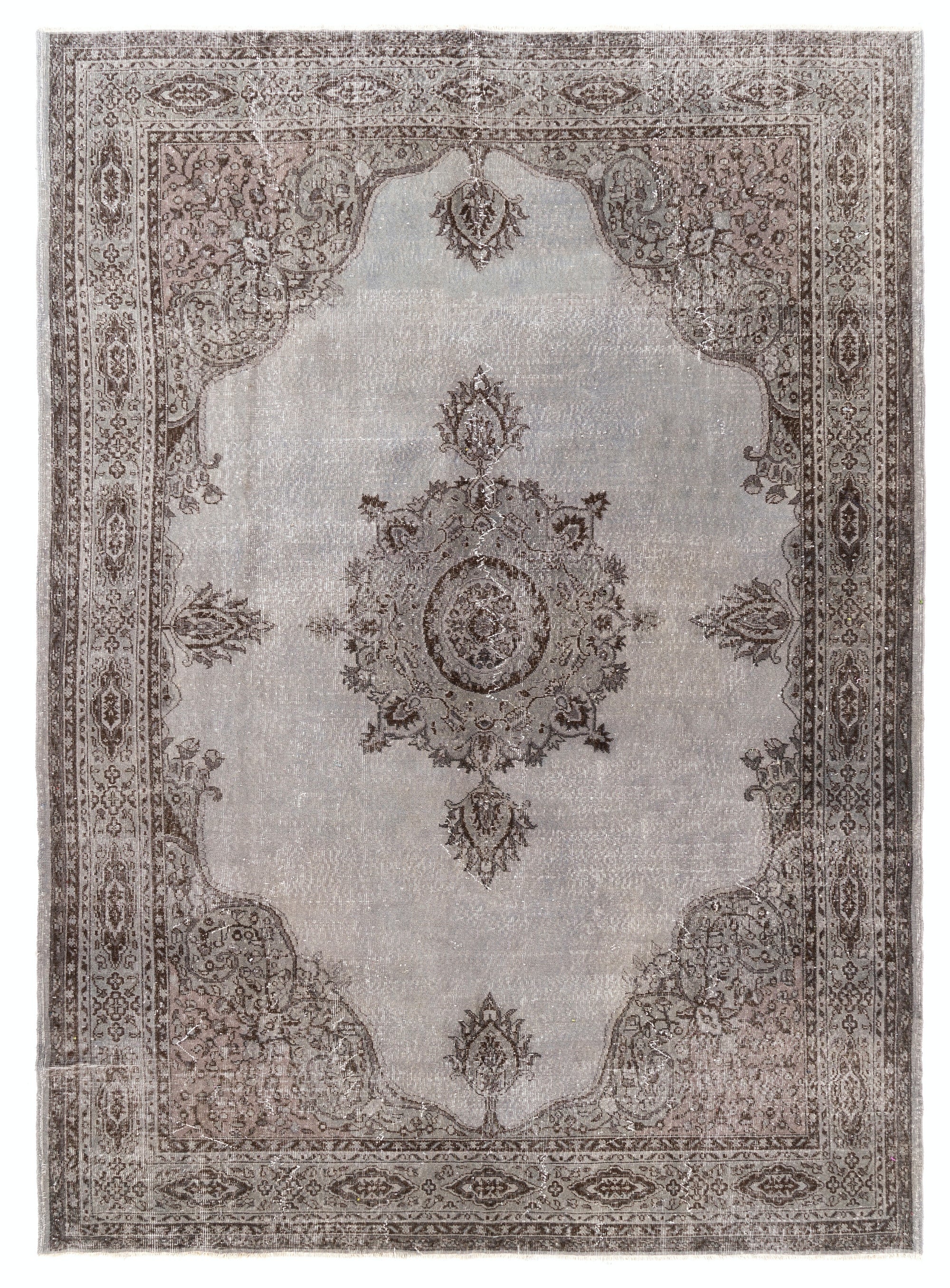 8.4x11.8 Ft Großer handgefertigter Vintage-Teppich aus grauer Wolle, handgeknüpft in der Türkei