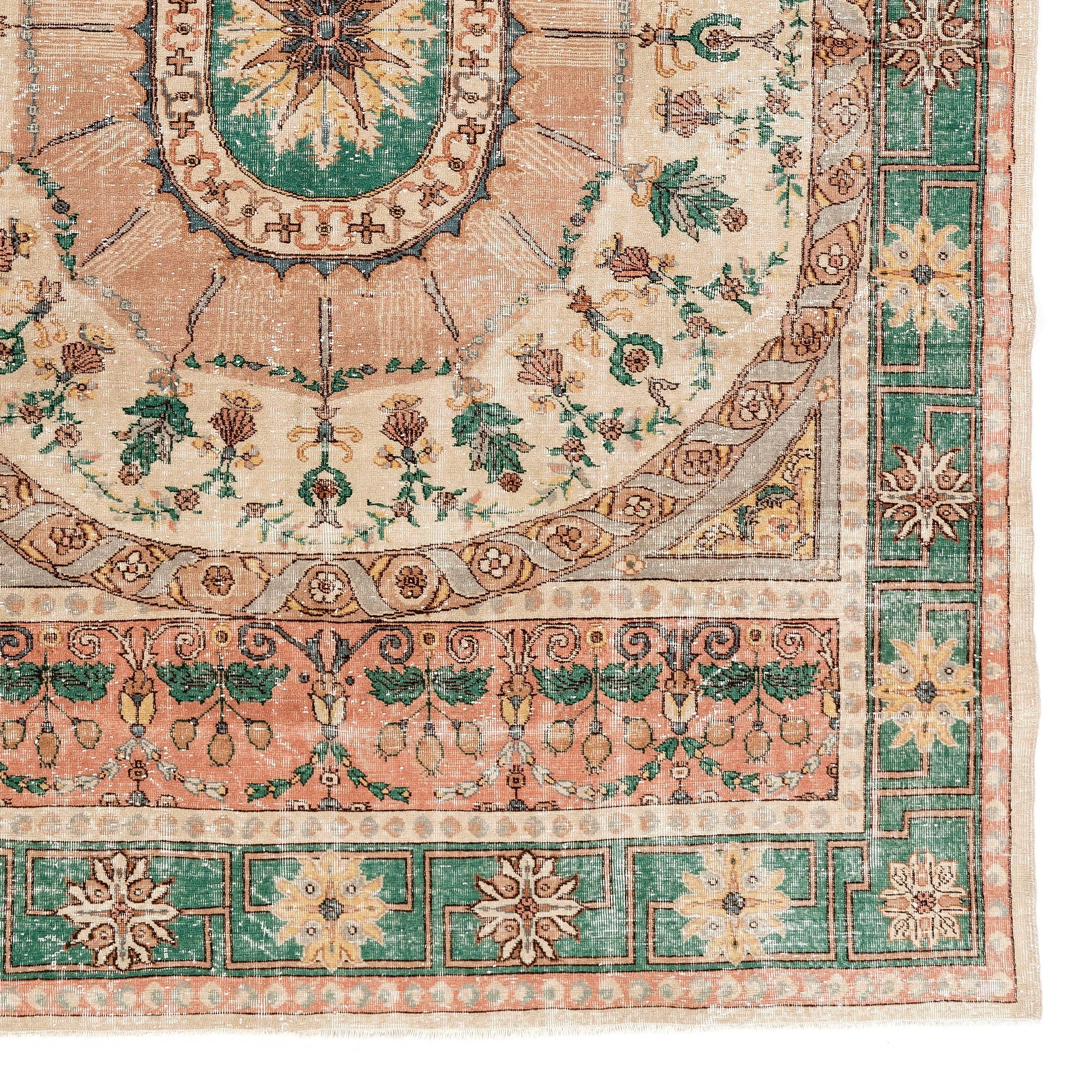 Aubusson 8.4x12 Ft Unusual Vintage Hand Knotted European Rug. French Design Wool Carpet For Sale