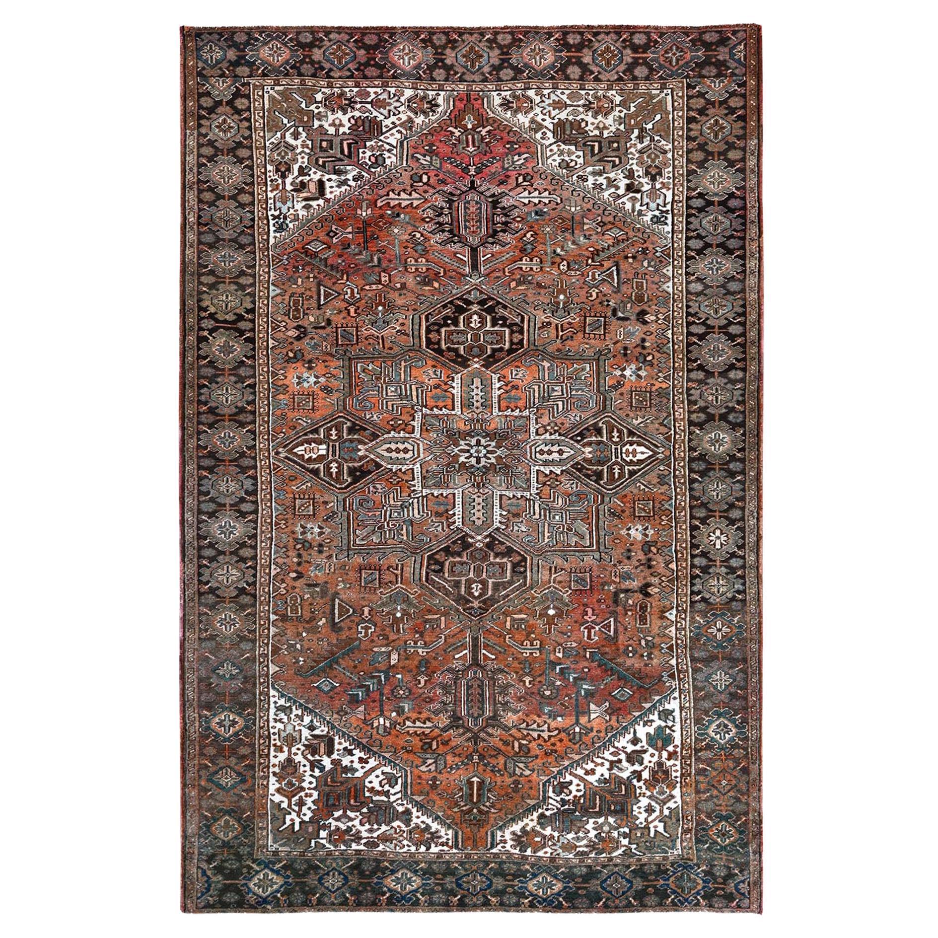 8'4"x12'2" Copper Red Vintage Persian Heriz Hand Knotted Pure Wool Oriental Rug