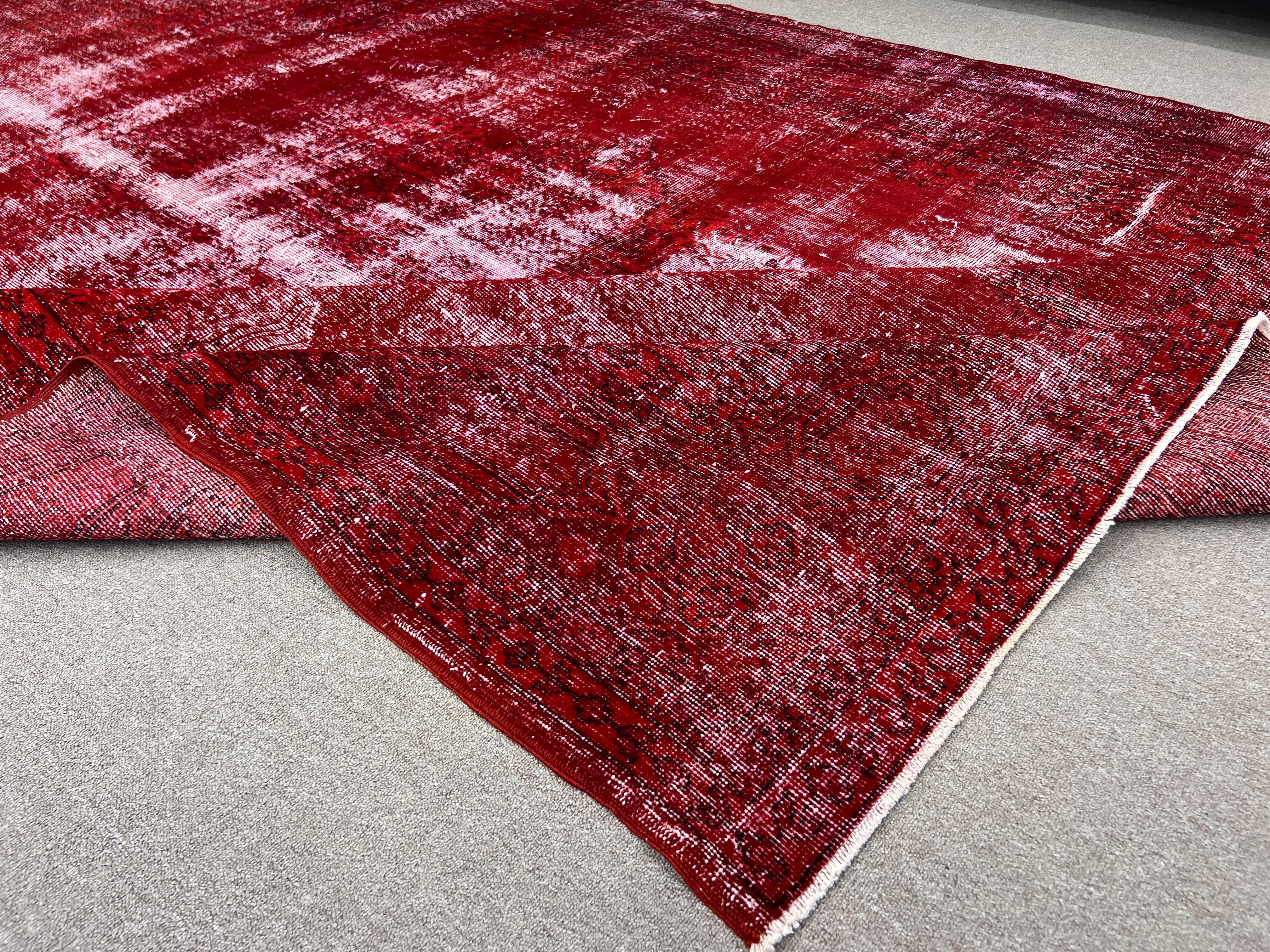 8.4x12.8 ft Modern Handmade Area Rug OverDyed in Red, Shabby Chic Turkish Carpet For Sale 4