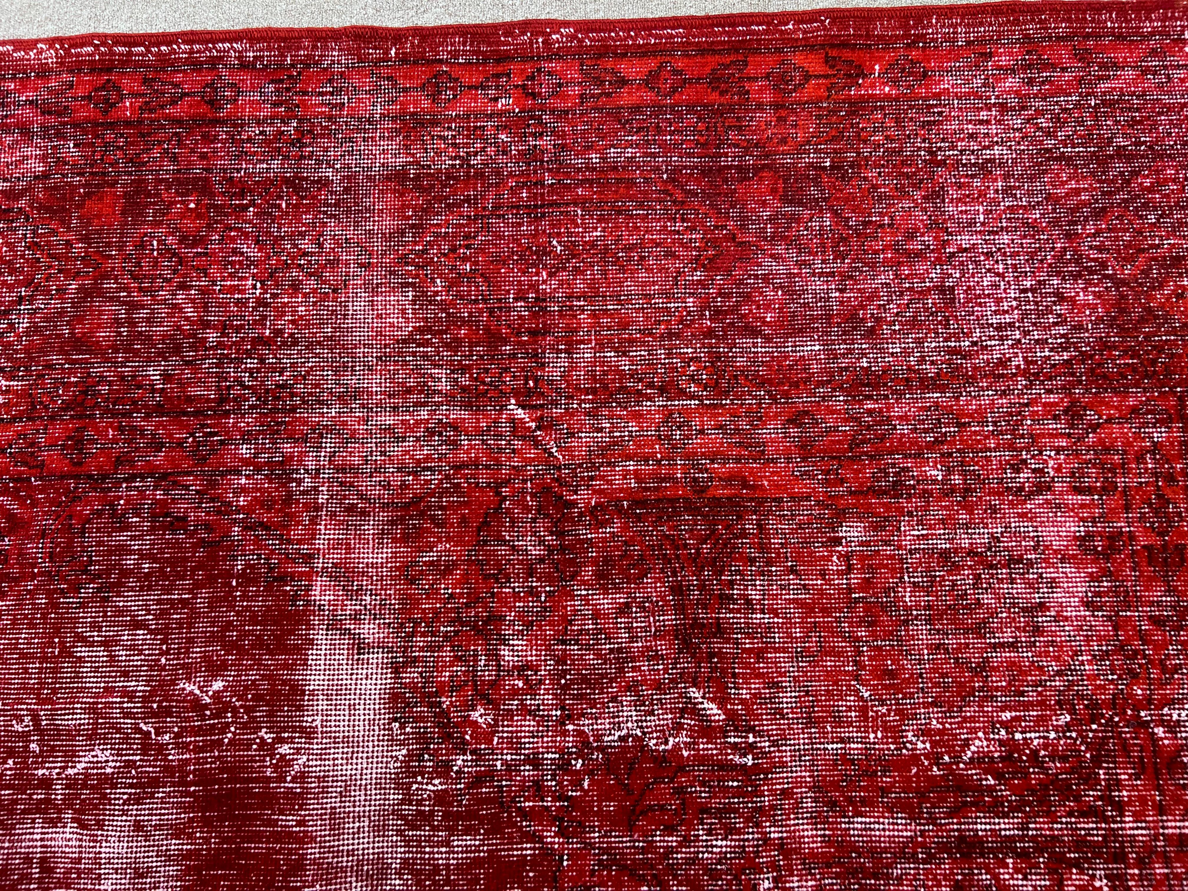 8.4x12.8 ft Modern Handmade Area Rug OverDyed in Red, Shabby Chic Turkish Carpet For Sale 5