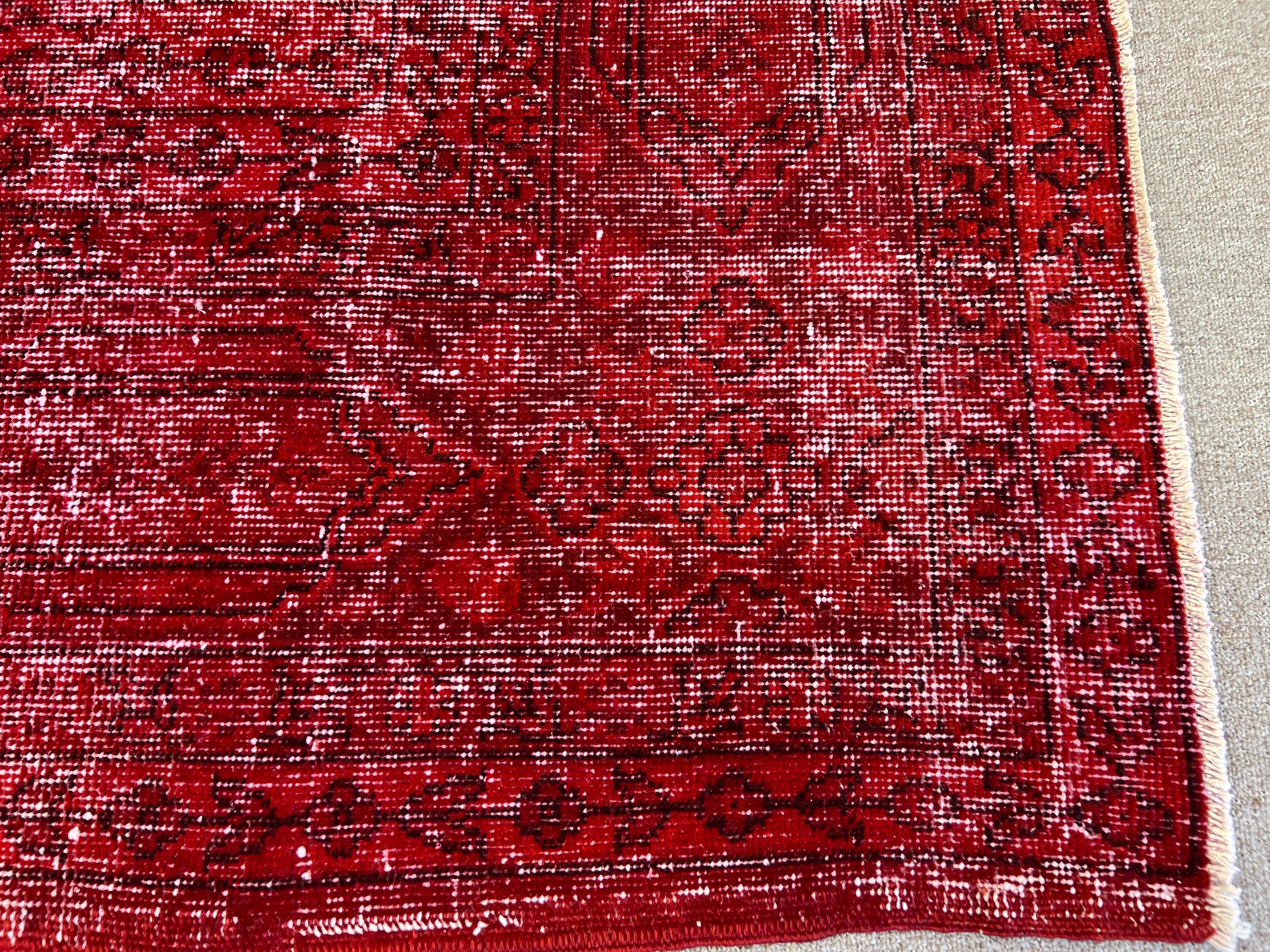8.4x12.8 ft Modern Handmade Area Rug OverDyed in Red, Shabby Chic Turkish Carpet For Sale 7