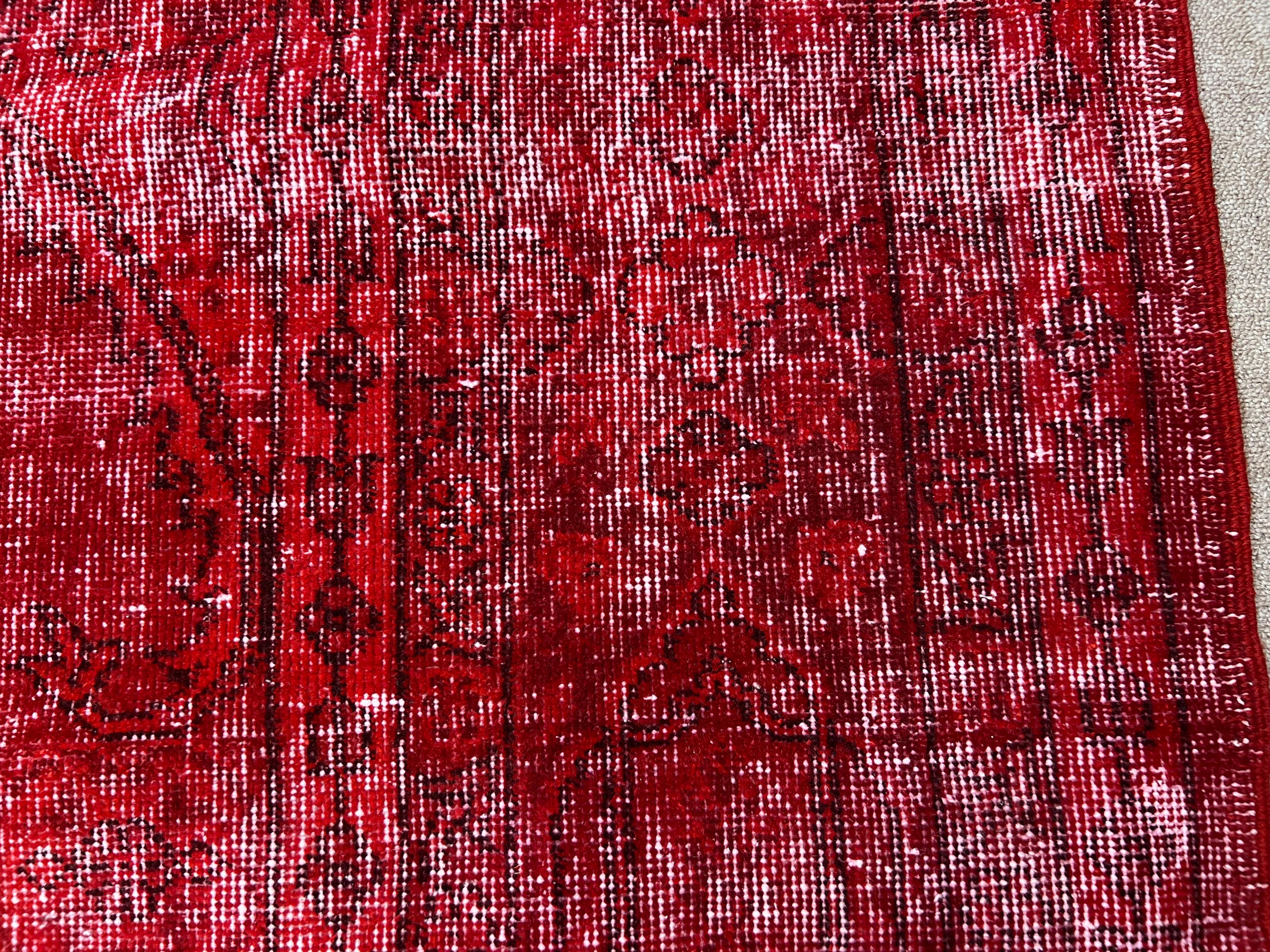 8.4x12.8 ft Modern Handmade Area Rug OverDyed in Red, Shabby Chic Turkish Carpet For Sale 1