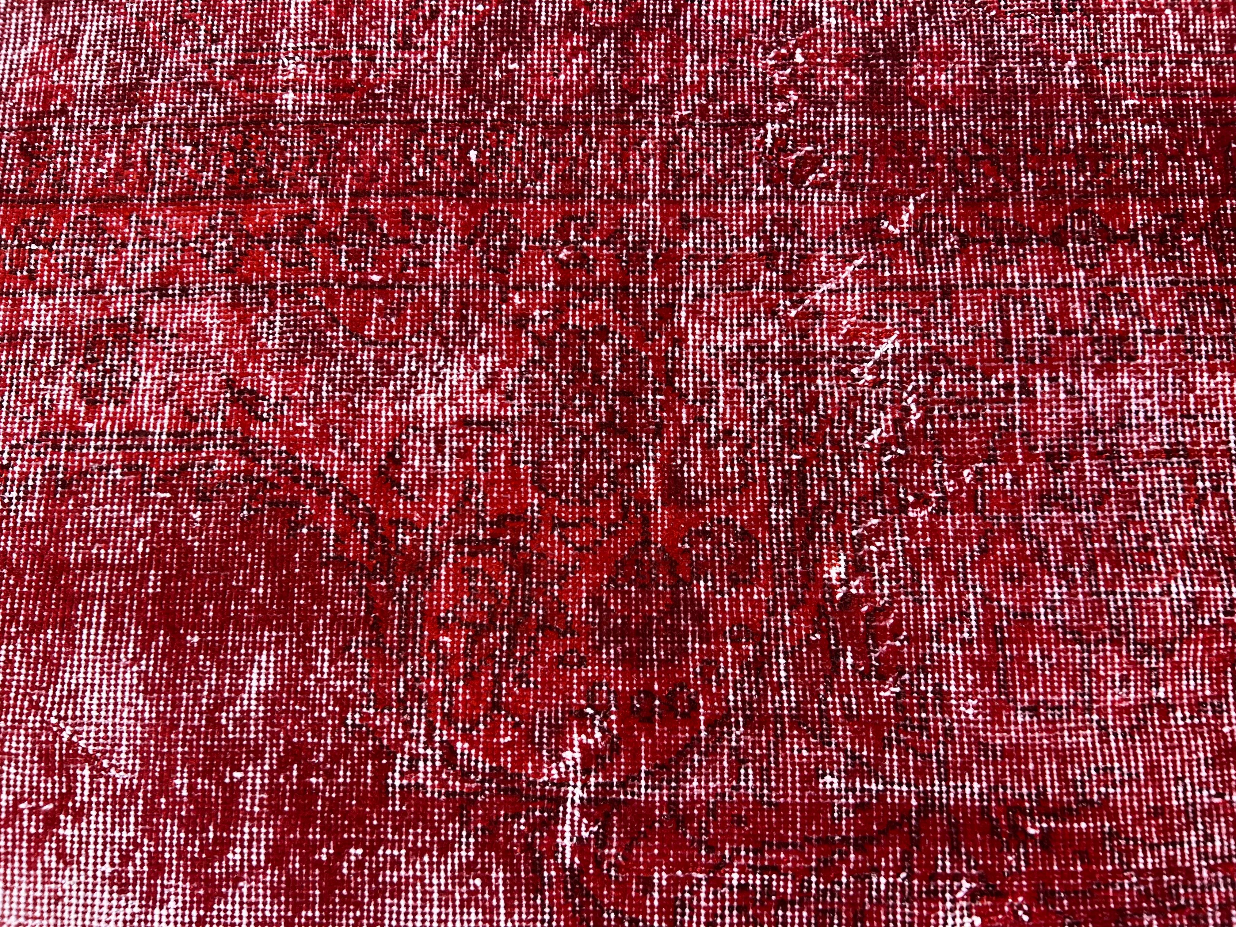 8.4x12.8 ft Modern Handmade Area Rug OverDyed in Red, Shabby Chic Turkish Carpet For Sale 3