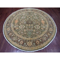 8'4"x8'4" Green Peshawar with Ziegler Mahal Design Hand Knotted Wool Round Rug