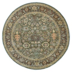 8'4"x8'4" Green Peshawar with Ziegler Mahal Design Hand Knotted Wool Round Rug