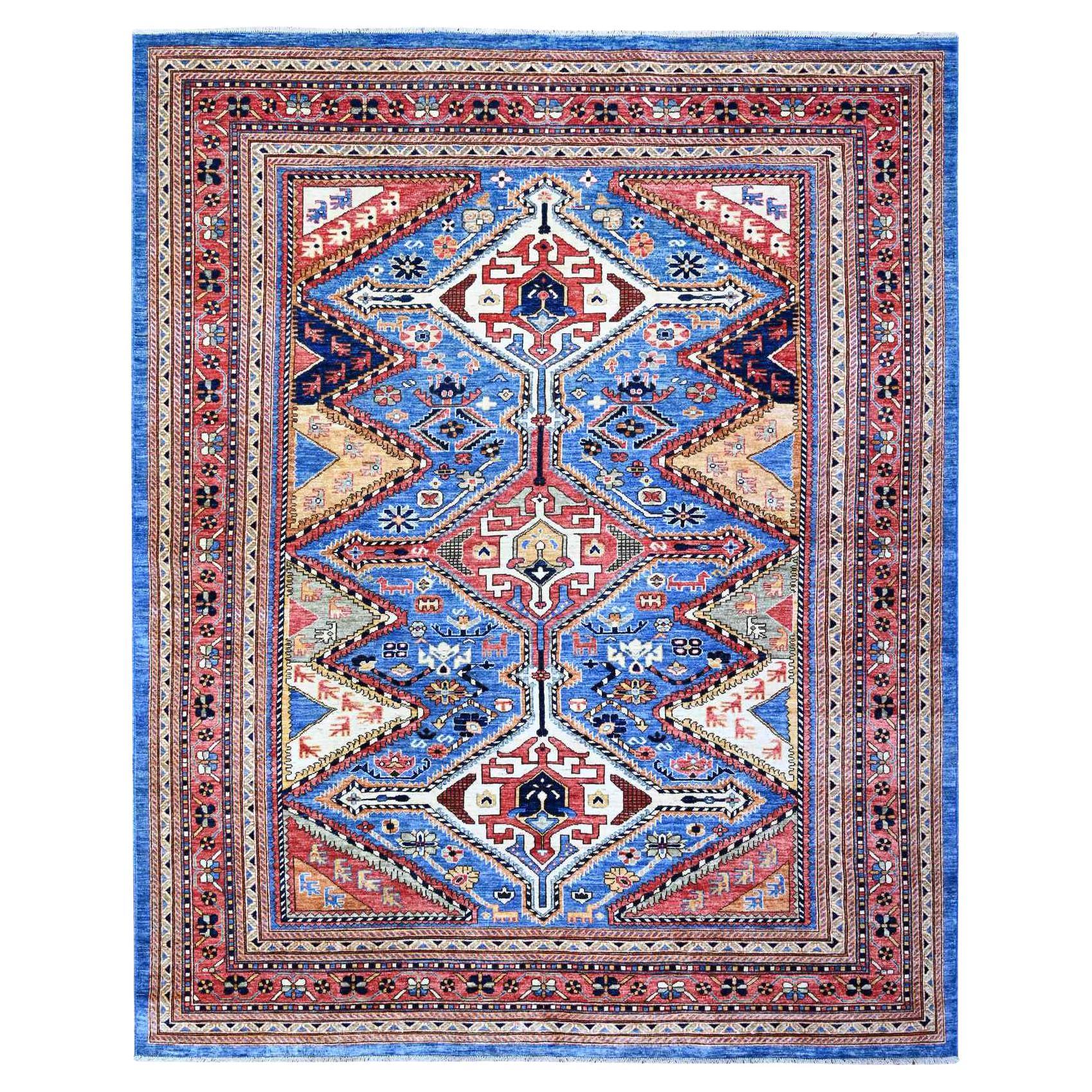 8'4"x9'10" Bayern Blue Fine Afghan Sheeraz Design Wool Hand Knotted Oriental Rug