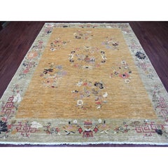 8'4"x9'10" Brown Chinese Art Deco Inspired Peshawar Hand Knotted Soft Wool Rug