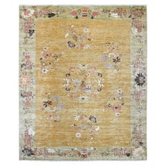 8'4"x9'10" Brown Chinese Art Deco Inspired Peshawar Hand Knotted Soft Wool Rug