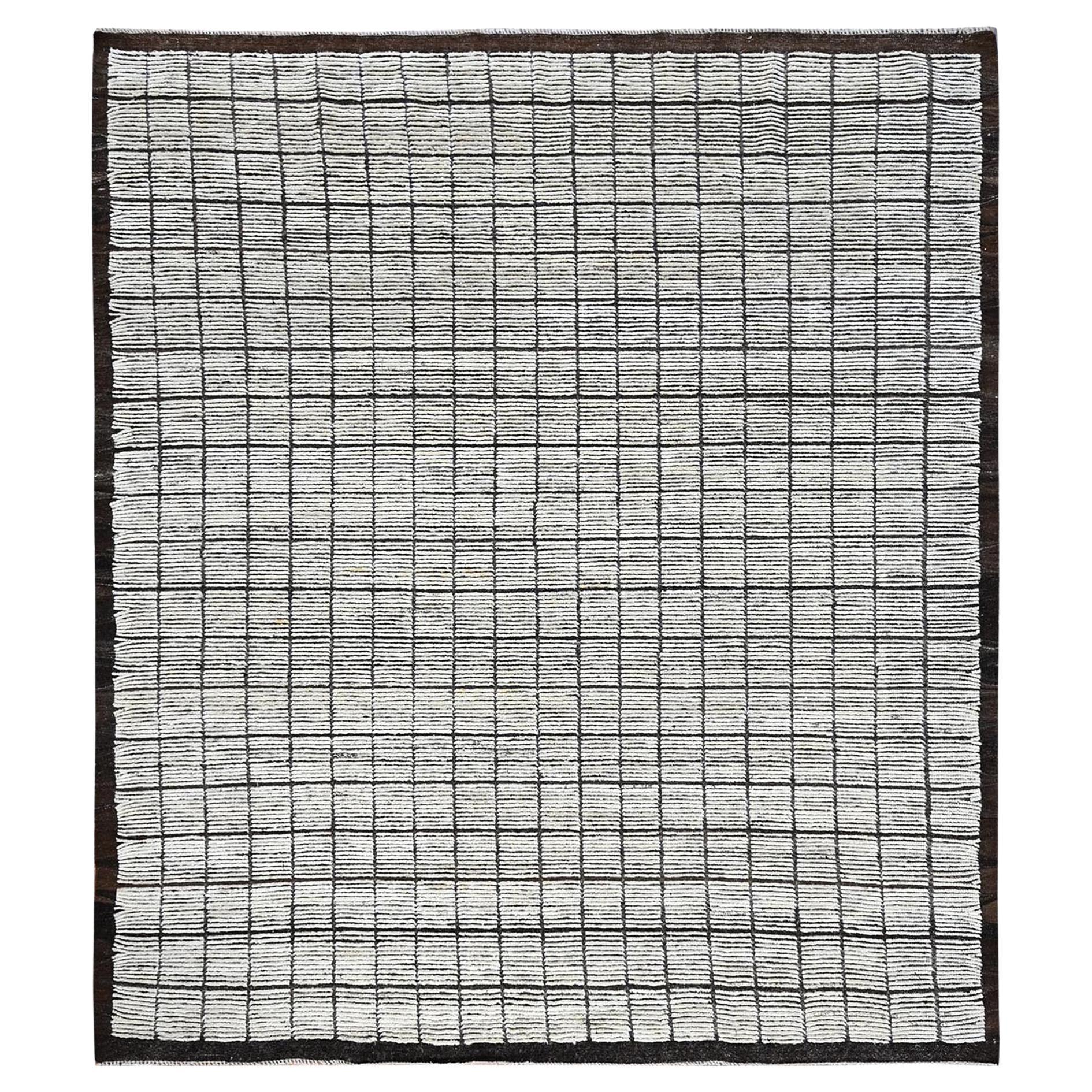 8
4 "x9
10" Vista Weiß Marokkanische Webart mit Box Design Handgeknüpfter Teppich aus reiner Wolle