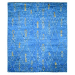 8'4"x9'4" Denim Blue Hand Knotted Soft and Shiny Wool Moroccan Berber Rug