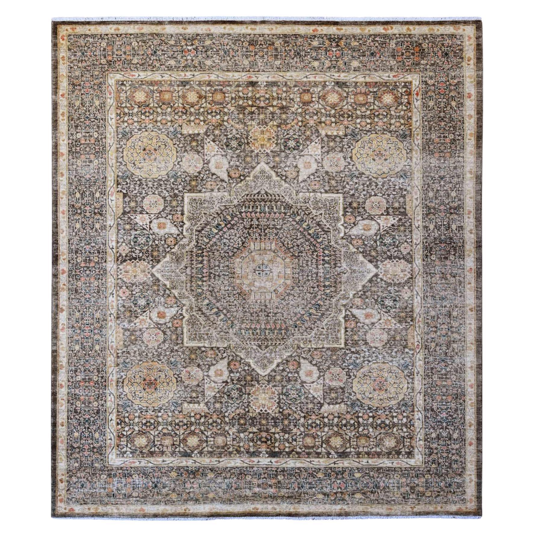 8'4 "x9'6" Marrone 14° Secolo Dinastia Mamluke Motivo annodato a mano in pura lana Rugs