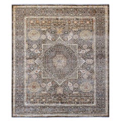 8'4 "x9'6" Brown 14ème siècle Dynasty Pattern Hand Knotsted Pure Wool Rugs