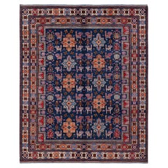 8'4 "x9'6" Marineblauer Afghanischer Ersari Kaukasischer Design Revival Handgeknüpfter Wollteppich