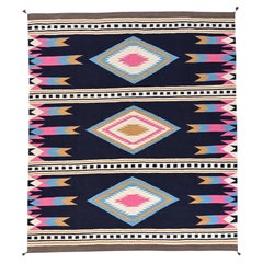8'4"x9'7" Midnight Blue Flat Weave Southwest Geometric Design Hand Woven Rug