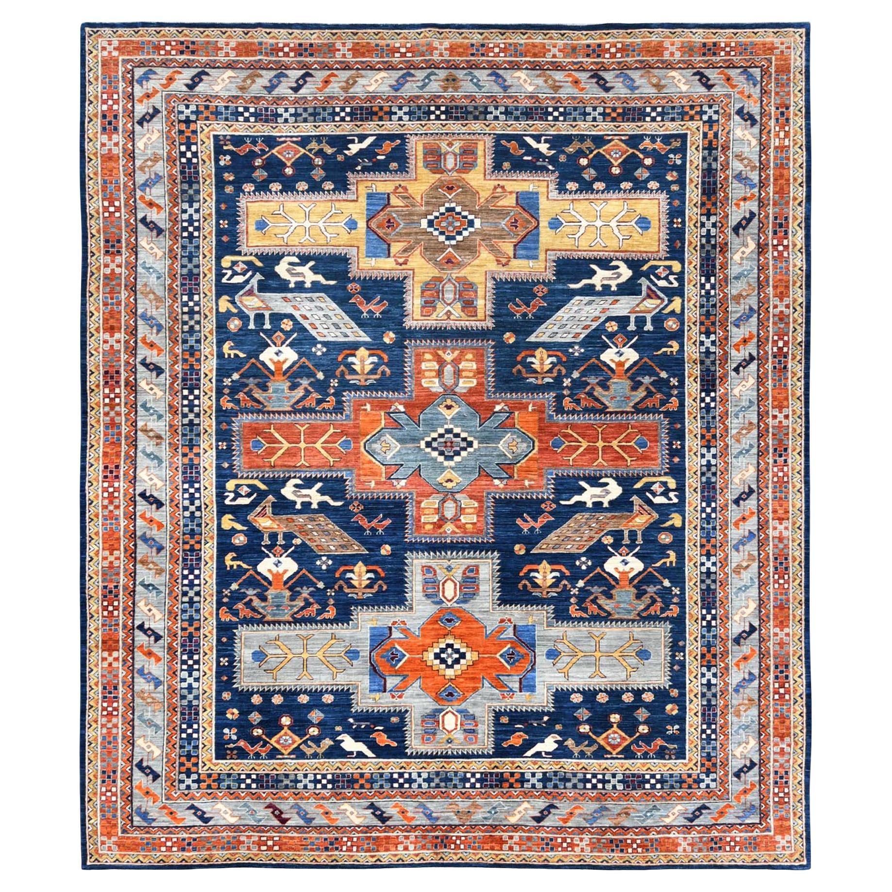 8
4 "x9
7" Marineblau, Wolle Handgeknüpft, Armenisch Inspiriertes Design 200 KPSI Teppich im Angebot
