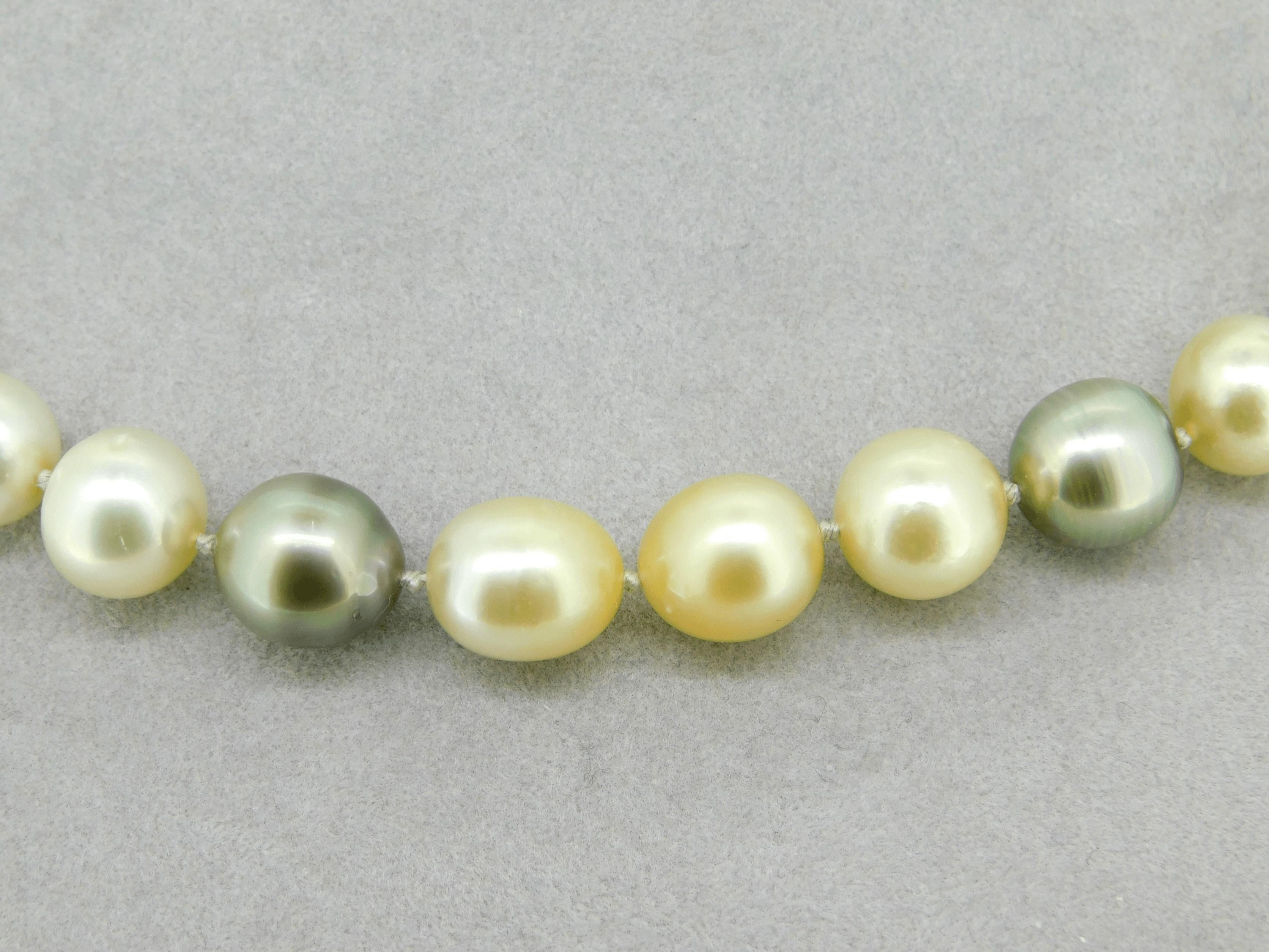 Art Deco Tahitian South Sea Multi Color Pearl Necklace '#J4414' For Sale