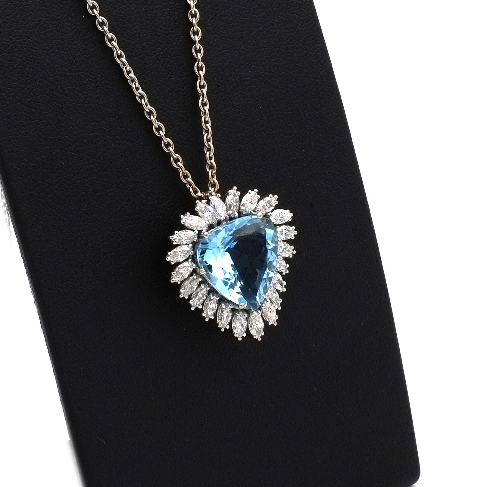 8.5 Carat Aquamarine and 1.76 Carat Diamond 18K White Gold Pendant Necklace 1
