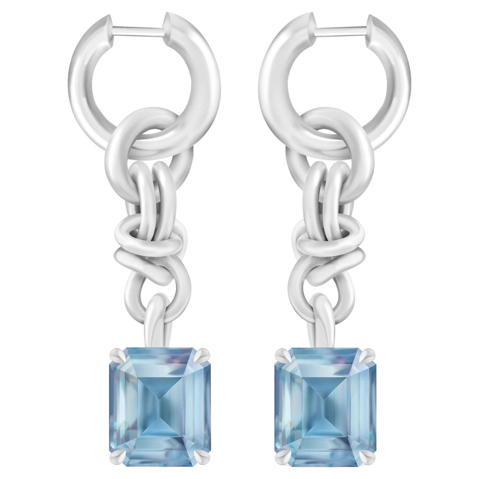 8, 5 Carat Aquamarines 18 Karat White Gold Earrings "Weekend" Collection by D&A
