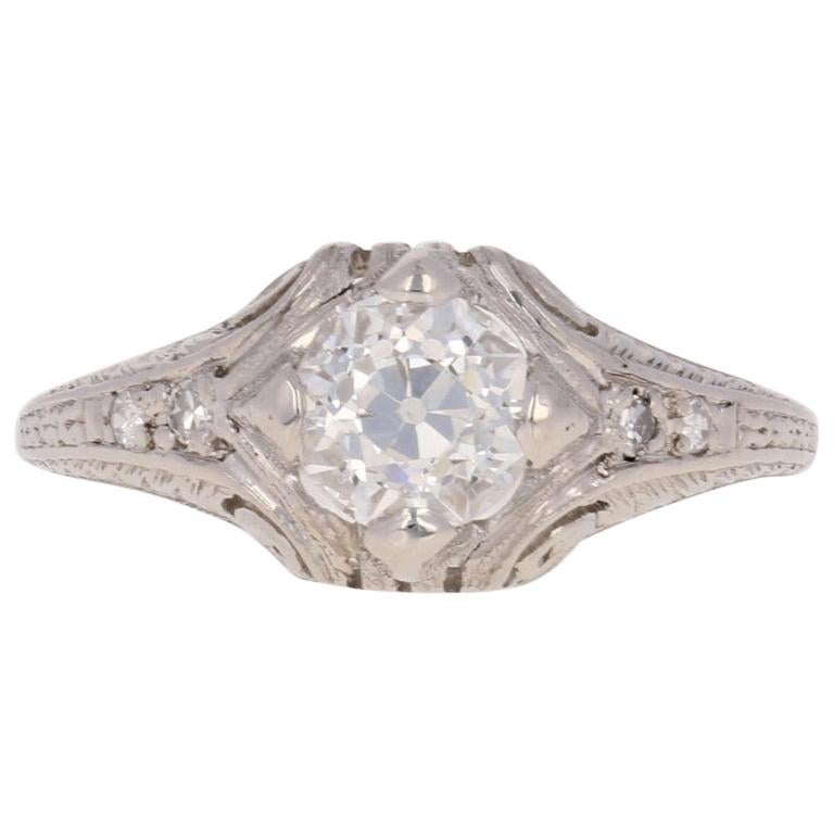 .85 Carat Art Deco Diamond Engagement Ring, Platinum GIA European