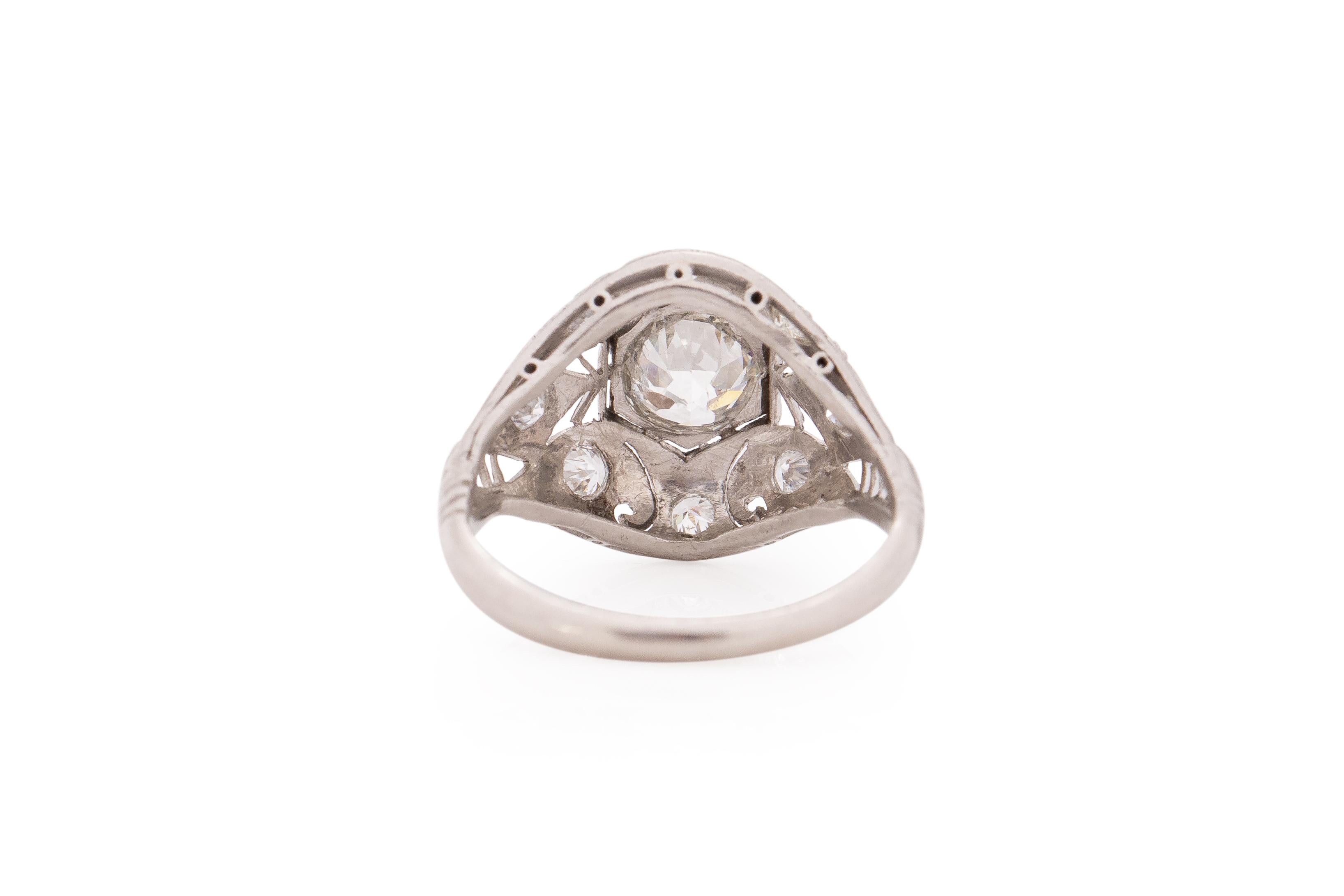 .85 Carat Art Deco Diamond Platinum Engagement Ring In Good Condition For Sale In Atlanta, GA