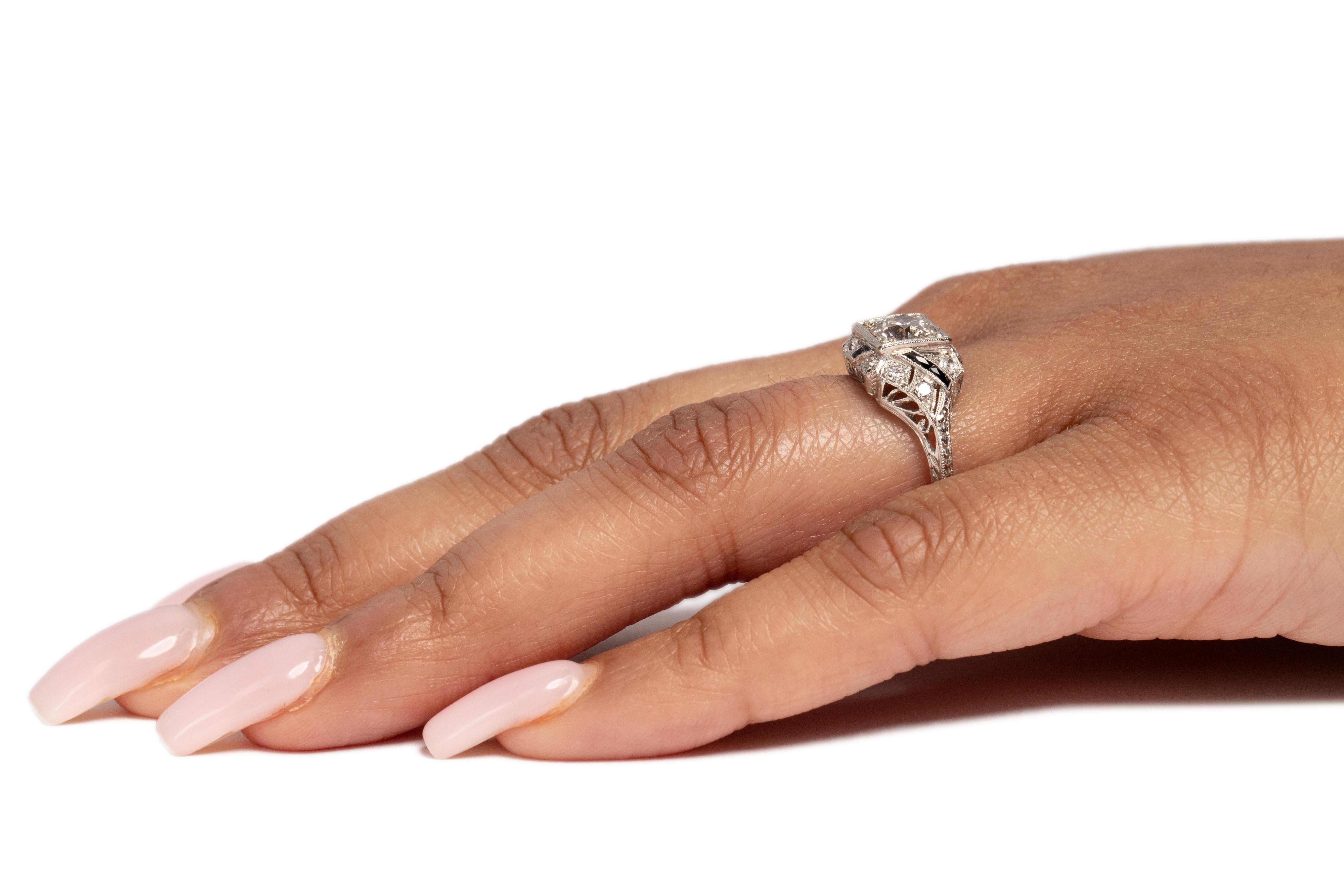 Women's .85 Carat Art Deco Diamond Platinum Engagement Ring For Sale