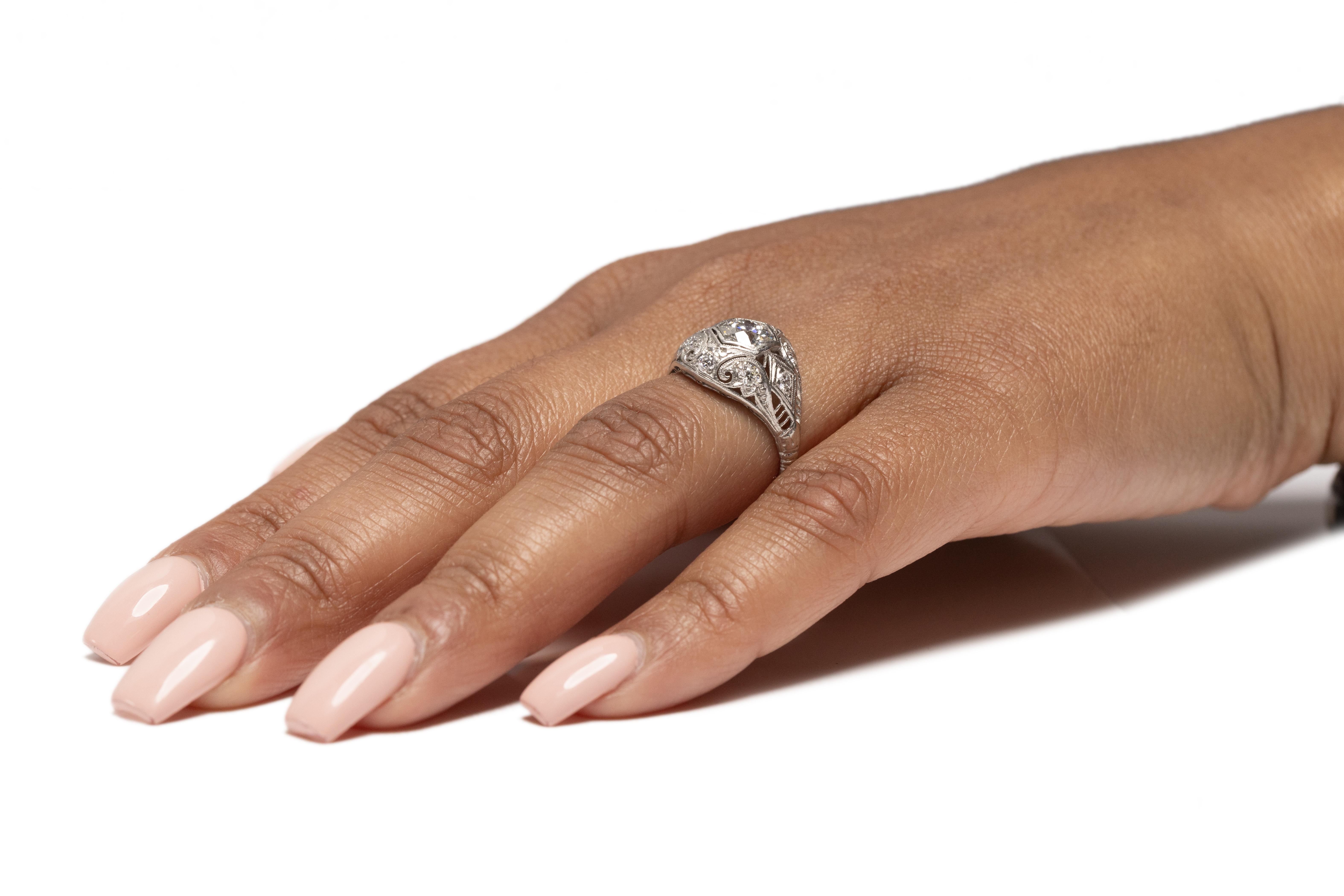 .85 Carat Art Deco Diamond Platinum Engagement Ring For Sale 2