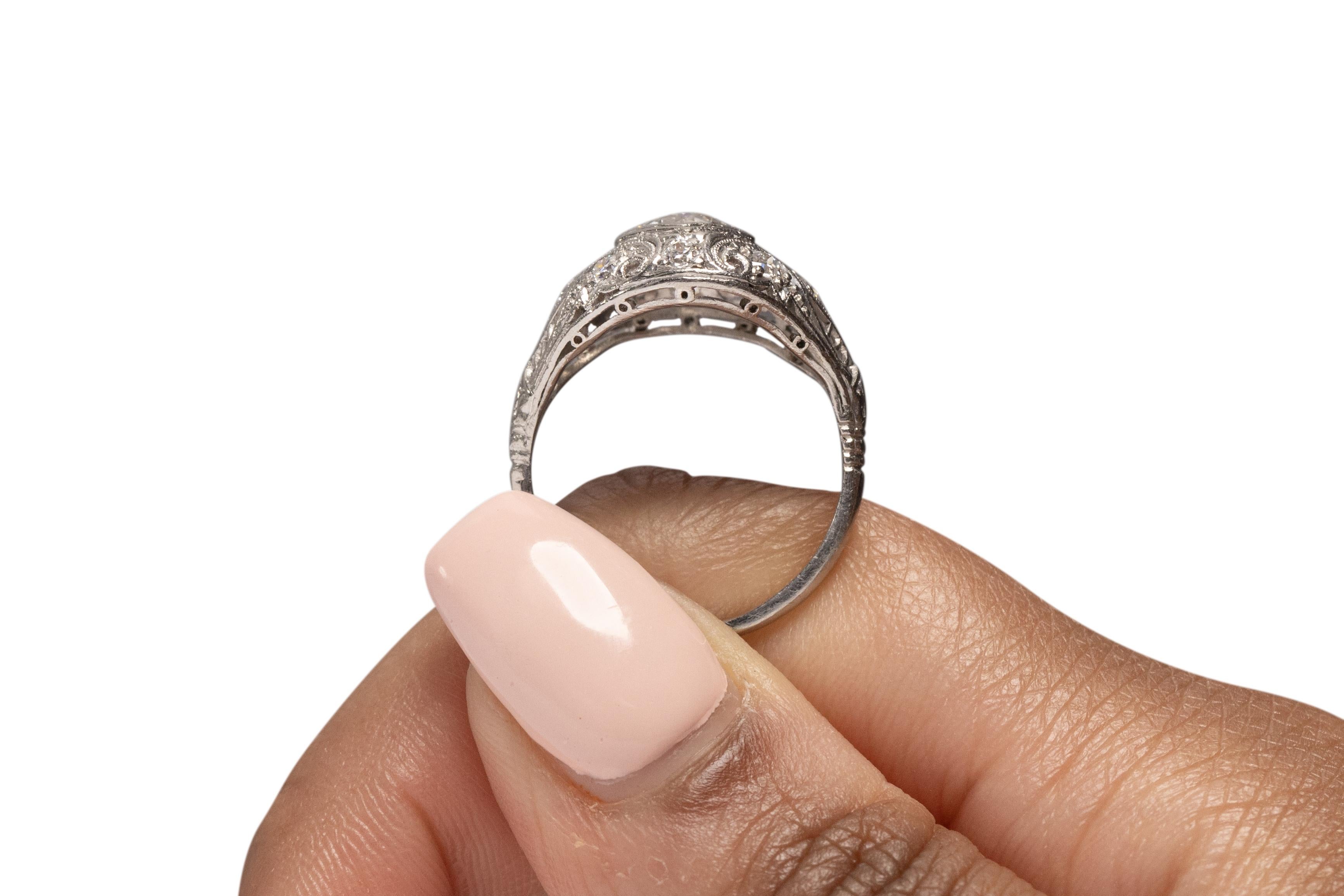 .85 Carat Art Deco Diamond Platinum Engagement Ring For Sale 3
