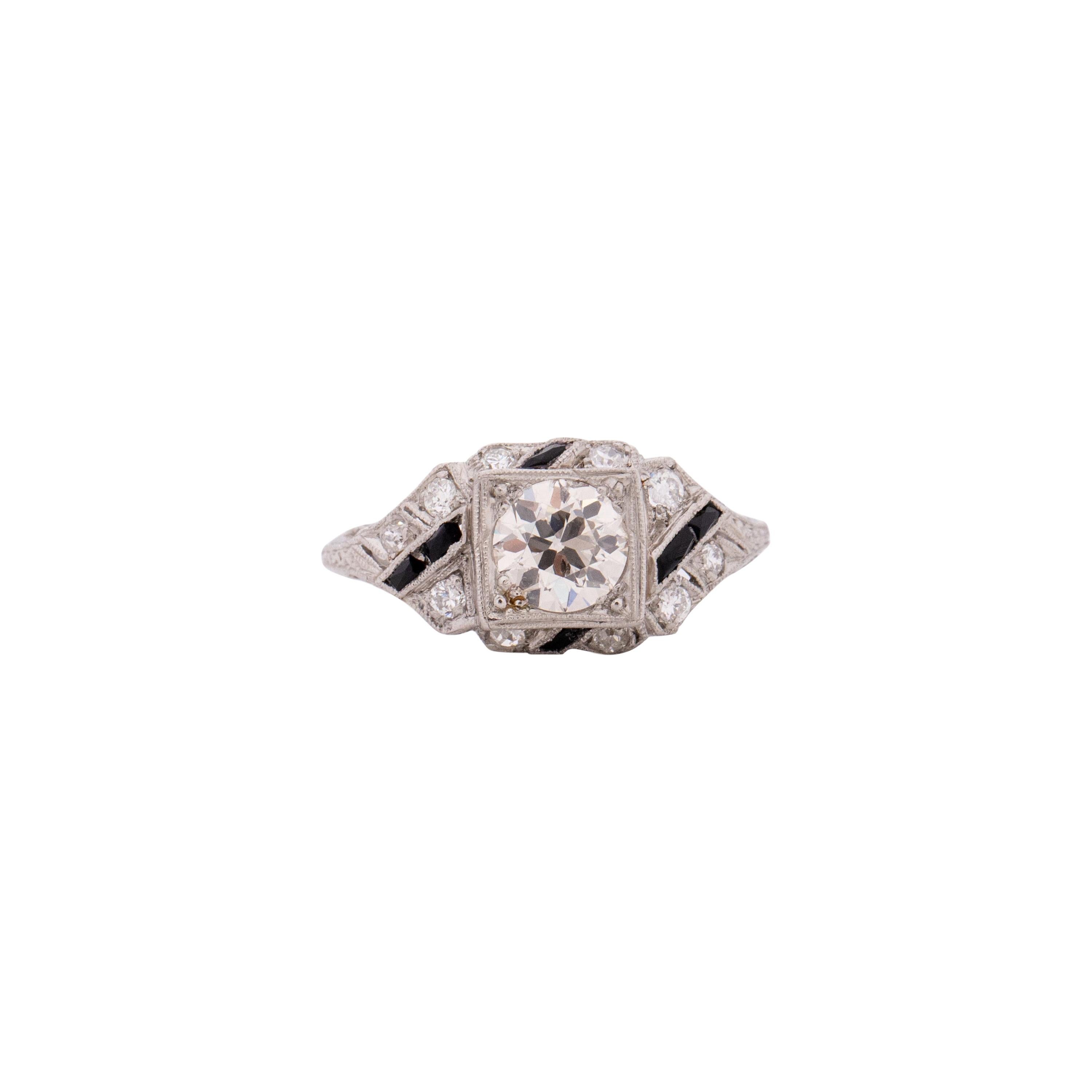 Bague de fiançailles Art déco en platine avec diamants de 0,85 carat